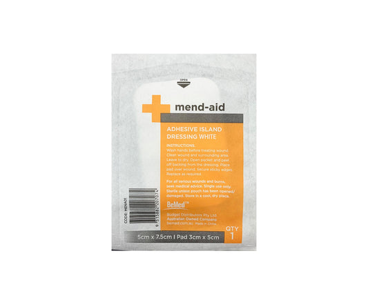 BeMed Mend-aid Adhesive Island Dressing White 5cm x 7.5cm 50 Pieces