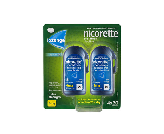 Nicorette Cooldrops Lozenge Icy Mint 4mg Extra Strength 4 X 20 Pack