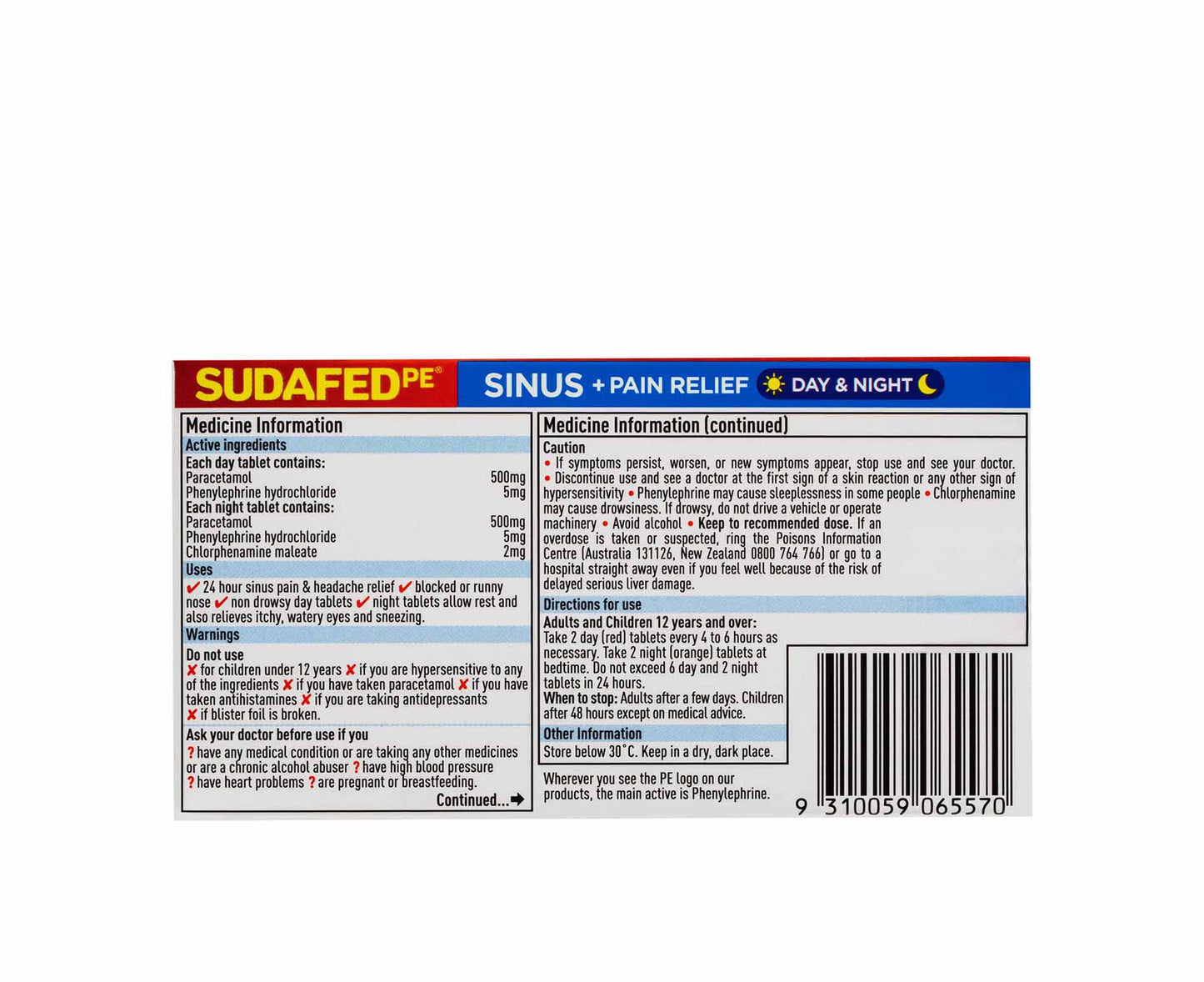 Sudafed PE Day and Night Relief Tablets 24