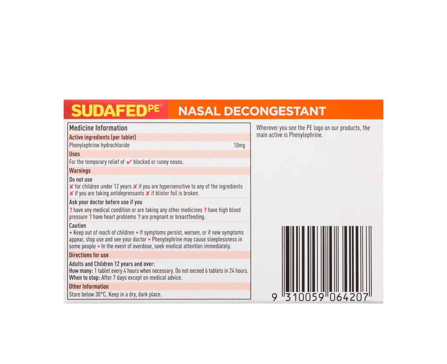 Sudafed PE Nasal Decongestant Tablets 24