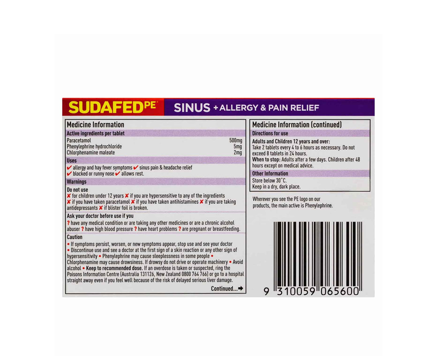 Sudafed PE Sinus + Allergy + Pain Relief Tablets 24