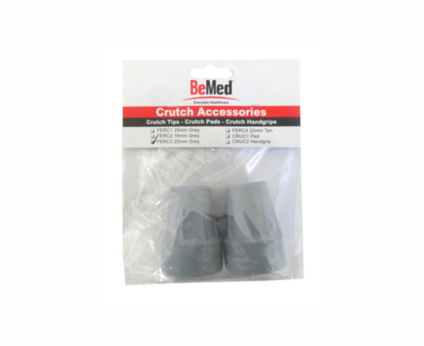 BeMed Crutch Tips Grey 22mm 1 Pair