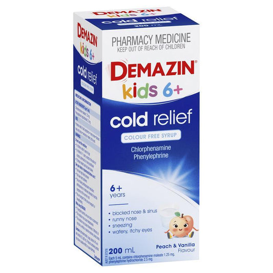 Demazin Kids 6+ Cold Relief Colour Free Syrup 100mL