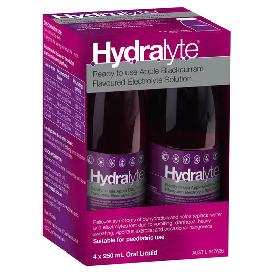 Hydralyte Electrolyte Liquid Apple Blackcurrant 250ml x 4